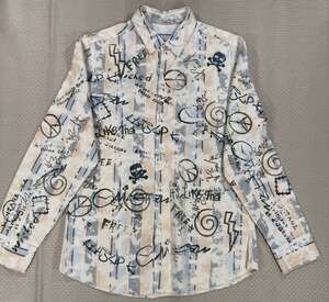 Division E Men's Long Sleeve Button Up Shirt with Graffiti Graphic Print